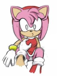 Rule 34 | amy rose, awkward, bare legs, boots, dress, embarrassed, eyelashes, flat chest, gloves, grabbing another&#039;s breast, groping, legs, medium hair, panties, pink fur, pink hair, pov, red dress, sega, sitting, sonic (series), sonic the hedgehog, underwear, white panties