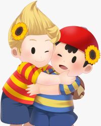 bad_tag black_hair blonde_hair child hat lucas_(mother_3) mother_(series) mother_2 ness_(mother_2) nintendo red_hat shirt shota sjsj_10 striped_clothes striped_shirt super_smash_bros.