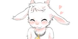 1girl bell body_fur closed_eyes cowbell furry furry_female goat_girl heart horns kikurage_(crayon_arts) neck_bell original simple_background solo upper_body white_background white_fur
