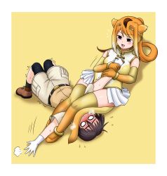 1boy 1girl adansosutega armbar captain_(kemono_friends) femdom golden_snub-nosed_monkey_(kemono_friends) highres kemono_friends kemono_friends_3