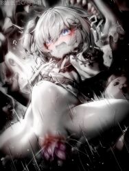 1boy 1girl artist_name bestiality bilibili_username blue_eyes blur_censor bow censored character_request chinese_commentary commentary_request drooling hair_bow hetero highres kupa_(jesterwii) loli mouth_drool navel one_side_up open_mouth paid_reward_available penis pussy pussy_juice sex shadowverse spot_color spread_legs stomach_bulge sweat tearing_up vaginal