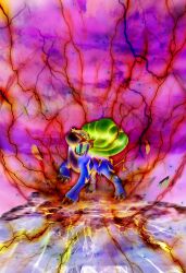 3d absurdres animal_focus claws electricity full_body gen_2_pokemon highres legendary_pokemon nintendo no_humans official_art pokemon pokemon_(creature) pokemon_tcg raikou red_eyes simple_background solo spikes