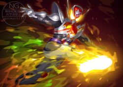 Rule 34 | 1boy, absurdres, glowing, glowing eyes, gochizo, highres, kamen rider, kamen rider gavv (series), kamen rider vram, kicking, otokamu, pudding a la mode, silver armor, silver bodysuit, tokusatsu, vrastumgear