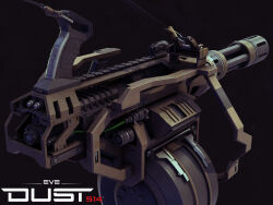 Rule 34 | 3d, autodesk 3ds max (medium), cable, commentary, copyright logo, copyright name, dark background, drum magazine, dust 514, eve online, flewda (josh powers), gatling gun, grey background, gun, heavy machine gun, highres, logo, machine gun, magazine (weapon), modo (medium), no humans, photorealistic, photoshop (medium), realistic, science fiction, weapon, weapon focus