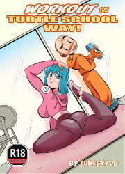 1boy 1girl ass bald bald_male blush breasts bulma cum cum_in_pussy doggystyle dragon_ball funsexydragonball huge_ass kuririn large_breasts large_penis penis pussy sex sex_from_behind sweat thick_thighs thighs uncensored vaginal