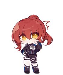 Rule 34 | 1girl, black jacket, black shorts, boots, chibi, eta, fingerless gloves, full body, gloves, honkai (series), honkai impact 3rd, jacket, long hair, long sleeves, looking at viewer, murata himeko, murata himeko (arctic kriegsmesser), official art, open mouth, pantyhose, ponytail, shorts, single glove, solo, surprised, third-party source, white pantyhose, yellow eyes