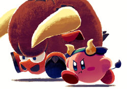 :t angry aruco_co blue_eyes blush_stickers character_request closed_mouth commentary_request highres horns kirby kirby_(series) nintendo no_humans simple_background tail v-shaped_eyes white_background