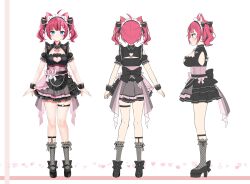 Rule 34 | 1girl, absurdres, ahoge, animal ears, apron, back bow, black apron, black bow, black dress, black hair, blue eyes, blush, bow, breasts, cat ears, cat girl, cleavage cutout, clothing cutout, corset, detached sleeves, dress, facing back, facing to the side, facing viewer, frills, grey socks, hair bow, heart, heart o-ring, highres, kurot, lace, lace-trimmed legwear, lace-trimmed socks, lace trim, large breasts, layered dress, legwear garter, looking at viewer, maid, maid headdress, mary janes, multicolored hair, multiple views, neck ribbon, nekomiya yumi, o-ring, o-ring thigh strap, official art, pink bow, pink corset, pink hair, pink ribbon, platform footwear, platform heels, puffy short sleeves, puffy sleeves, red hair, reference sheet, ribbon, ribbon-trimmed socks, ribbon trim, shoes, short sleeves, single legwear garter, socks, streaked hair, thigh strap, two-tone hair, two side up, virtual youtuber, wactor production, white background, wrist cuffs