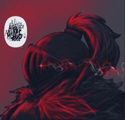armor black_souls black_souls_2 cape facing_to_the_side full_armor fur_cape glowing glowing_eye gradient_background grey_background grimm_(black_souls) light_trail male_focus red_background red_eyes red_light sadleyn speech_bubble