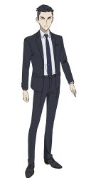 Rule 34 | 1boy, black hair, black shoes, black suit, blue necktie, chaichi (gundam gquuuuuux), collared shirt, dress shoes, formal clothes, full body, gundam, gundam gquuuuuux, highres, looking at viewer, male focus, necktie, official art, shirt, shoes, short hair, simple background, solo, standing, suit, tie clip, transparent background, undercut, white shirt, yellow eyes