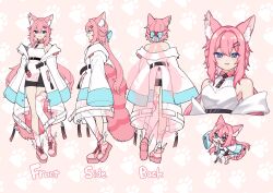 Rule 34 | alicia cotton, animal ears, blue bow, blue bowtie, blue eyes, bow, bowtie, cat ears, cat girl, reference sheet, coat, hardcoa v, highres, indie virtual youtuber, looking at viewer, pink hair, shoes, short hair, smile, tail, thighhighs, white coat, winged footwear