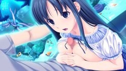 10s 1girl black_eyes black_hair breasts censored fukami_nagisa game_cg highres koutaro large_breasts long_hair mosaic_censoring open_mouth paizuri penis protagonist_(tropical_vacation) tropical_kiss tropical_vacation twinkle_(company)