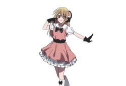 3girls absurdres animated animated_gif apron apron_lift aqua_eyes arima_kana ascot ascot_between_breasts b-komachi_(new) black_bow black_gloves black_horns black_ribbon black_shoes blonde_hair bob_cut boots bow breasts closed_eyes clothes_lift demon_horns detached_sleeves dot_nose dress elbow_gloves fake_horns female_focus gloves hair_bow hat hat_ribbon highres horns hoshino_ruby inverted_bob knee_up kneehighs legs long_glove long_hair looking_at_viewer mem-cho miniskirt multiple_girls one_leg_raised open_mouth orange_bow orange_sleeves oshi_no_ko pink_dress pink_hair pink_skirt polka_dot polka_dot_dress polka_dot_skirt pop_in_2 puffy_detached_sleeves puffy_short_sleeves puffy_sleeves red_eyes red_gloves red_hair red_shorts ribbon shoes short_hair short_sleeves shorts sidelocks simple_background skirt small_breasts smile socks star-shaped_pupils star_(symbol) star_in_eye symbol-shaped_pupils symbol_in_eye thighhighs thighs white_apron white_background white_boots white_dress white_hat white_skirt white_thighhighs yellow_ascot yellow_bow yellow_ribbon zettai_ryouiki