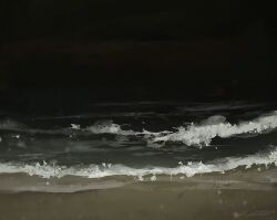 artist_name beach commentary english_commentary foaming_waves night night_sky no_humans ocean original outdoors sand scenery shore signature sky water zandra