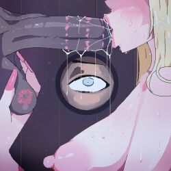 1girl 2boys breasts dark-skinned_male dark_skin fellatio large_breasts lipstick_ring multiple_boys netorare nipples nitrolith nude oral source_request sweat tagme voyeurism