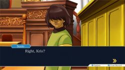 Rule 34 | 1other, ace attorney, brown hair, closed mouth, colored skin, crossover, deltarune, hair over eyes, highres, kris (deltarune), long sleeves, otaku553, other focus, short hair, sweater, yellow skin