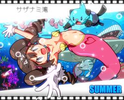 Rule 34 | 10s, breasts, brown hair, dewott, gem, gen 2 pokemon, gen 3 pokemon, gen 5 pokemon, gloves, image sample, luvdisc, mermaid, monster girl, navel, nintendo, nipples, pixiv sample, pokemon, pokemon (creature), pokemon bw2, remoraid, rorretsim, rosa (pokemon), wailord