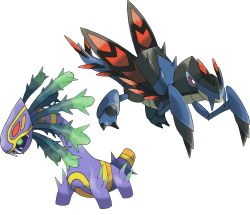 animal_focus armaldo colored_sclera cradily fakemon fangs full_body gen_3_pokemon green_eyes highres hyshirey mega_pokemon nintendo no_humans official_style pokemon pokemon_(creature) red_sclera simple_background standing thorns transparent_background white_eyes