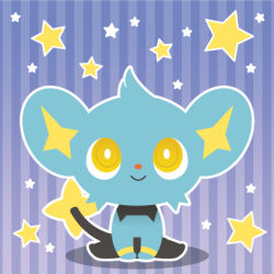 Rule 34 | akari poche, animal focus, blue background, closed mouth, full body, gen 4 pokemon, lowres, nintendo, no humans, pokemon, pokemon (creature), shinx, sitting, smile, solo, star (symbol), striped background, yellow eyes