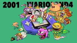 1girl 2boys aerodent bald bird black_cat black_cat_(wario_land) blue_eyes blue_footwear blush blush_stickers bracelet cat catbat_(wario_land) claws clenched_teeth clock closed_mouth coat coke-bottle_glasses commentary condor copyright_name cractus crown cuckoo_clock cuckoo_condor dated doll drooling earrings english_commentary facial_hair fangs fangs_out fingernails fur-trimmed_coat fur_trim game_boy game_boy_advance gears glasses gloves golden_diva green_background green_jacket green_pants handheld_game_console hat highres holding holding_sack index_finger_raised jacket jewelry keyzer long_fingernails looking_back mad_scienstein mario_(series) mask mouse_(animal) multiple_boys multiple_rings mustache nail_polish necklace nintendo open_mouth overalls pants pointing pointing_at_another pointy_ears purple_footwear purple_overalls purple_pants red_coat red_nails red_ribbon ribbon rinabee_(rinabele0120) ring round_eyewear running sack sharp_teeth shoes simple_background smile spikes spoiled_rotten stuffed_animal stuffed_toy tears teddy_bear teeth thick_eyebrows tongue tongue_out v-shaped_eyebrows wario wario_land wario_land_4 white_gloves yellow_eyes yellow_headwear