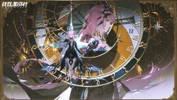 full_body highres holding holding_staff ishmael:_parhelion_(pgr) ishmael_(pgr) non-web_source punishing:_gray_raven sky space staff star_(sky) starry_sky sundial wings
