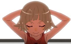 arm_behind_head armpits closed_eyes kizumonogatari monogatari_(series) oshino_shinobu tagme