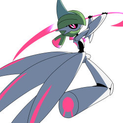 1other absurdres arms_up backlighting black_sclera black_skin blue_hair colored_sclera colored_skin double_blade from_behind green_hair hair_over_one_eye highres higunjun holding holding_weapon humanoid_robot iron_valiant joints leg_up looking_at_viewer looking_back medium_hair mohawk multicolored_hair multicolored_skin nintendo one_eye_covered other_focus pink_eyes pink_hair pokemon pokemon_(creature) robot robot_joints simple_background solo standing standing_on_one_leg twintails two-handed two-tone_skin weapon white_background white_skin