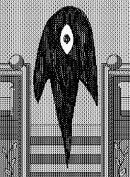 1girl animated animated_gif closed_mouth deimiler dress greyscale highres indoors long_hair looking_at_viewer mari_(faraway)_(omori) mari_(omori) monochrome omori pixel_art short_sleeves smile solo something_(omori) spoilers stairs