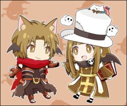 1boy animal_ears arch_bishop_(ragnarok_online) armor armored_boots black_cape black_gloves black_pants black_scarf black_shirt black_shoes black_wings boots bow bowtie brown_bow brown_bowtie brown_dress brown_eyes brown_hair cape cat_ears cat_girl cat_tail chibi chibi_only closed_mouth cross demon_wings dress full_body furry furry_female gloves guillotine_cross_(ragnarok_online) hat long_hair looking_at_another lowres official_alternate_costume open_mouth pants pochiko_(poteko) ragnarok_online red_armor red_scarf sash scarf shirt shoes short_hair simple_background sleeveless sleeveless_shirt smile summoner_(ragnarok_online) tail thighhighs top_hat torn_cape torn_clothes torn_scarf waist_cape whisper_(ragnarok_online) white_hat white_thighhighs wings yellow_sash