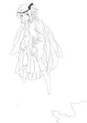 1other :o barefoot bow chinese_commentary commentary_request dated_commentary flying fujiwara_no_iyozane full_body greyscale hachimaki hair_bow hakama hakama_skirt haori headband highres jacket jacket_on_shoulders japanese_clothes jishixingle1029 kimono len&#039;en long_sleeves looking_to_the_side monochrome no_shoes one_side_up open_mouth short_hair short_kimono simple_background skirt solo white_background wide_sleeves