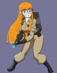 absurdres antimatter_weapon atlus belt boots commission commissioner_upload crossover darkeros directed-energy_weapon energy_gun energy_weapon ghostbusters glasses gloves highres jumpsuit megami_tensei neutrino_wand orange_hair particle-beam_weapon particle_thrower persona persona_5 proton_pack purple_eyes sakura_futaba weapon