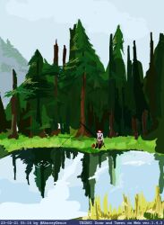 1girl alice_sawyer artist_name female_focus fishing fishing_line fishing_rod hat indie_virtual_youtuber mask nature outdoors solo tackle_box tegaki tegaki_draw_and_tweet thegeniea1 timestamp tree twintails twitter_username virtual_youtuber water