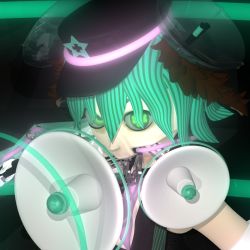 1girl 3d android animal_ears bad_id bad_twitter_id deino_(deino3330) dog_ears green_eyes green_hair highres joints kasodani_kyouko mechanical_arms megaphone parody robot robot_joints single_mechanical_arm style_parody sweetcoolcolors tail touhou