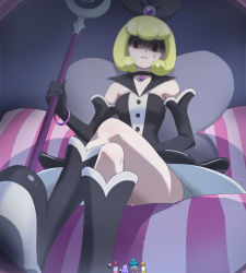 10s 5girls aino_megumi black_gloves blonde_hair blue_hair boots brown_hair elbow_gloves giant giantess gloves gurasan_(happinesscharge_precure!) happinesscharge_precure! haruyama_kazunori hikawa_iona crossed_legs multiple_girls oomori_yuuko precure purple_hair queen_mirage red_eyes red_hair ribbon_(happinesscharge_precure!) shirayuki_hime short_hair staff