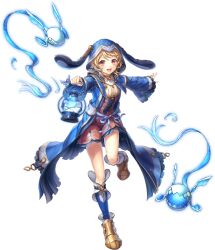Rule 34 | 1girl, animal hood, artist request, bad source, blonde hair, blue ribbon, breasts, full body, game cg, highres, holding, holding lantern, hood, lantern, long sleeves, official art, open mouth, orange eyes, puffy sleeves, ribbon, roane (unitia), short hair, solo, teeth, third-party source, transparent background, unitia, upper teeth only