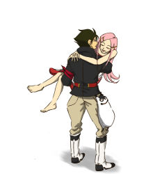 00s 1boy 1girl anemone_(eureka_seven) barefoot carrying dominic_sorel eureka_seven eureka_seven_(series) gulliver_(eureka_seven) long_hair pink_hair princess_carry