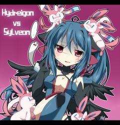 ... 1girl :3 bad_id bad_pixiv_id black_gloves blue_hair breasts character_name cleavage clone elbow_gloves fang gen_5_pokemon gen_6_pokemon ghost giving_up_the_ghost gloves hydreigon kawaguchi long_hair medium_breasts nintendo personification pokemon pokemon_(creature) purple_eyes speech_bubble sylveon