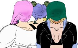 Rule 34 | 3girls, absurdres, aroused, atomic wedgie, bare shoulders, black survival, blonde hair, blue hair, blue panties, blush, breasts, bun with braided base, cone hair bun, covered eyes, double bun, eternal return: black survival, female pervert, green hair, green lips, green panties, gym, hair bun, hart floyd, highres, jojo no kimyou na bouken, jolynecujohwedgie, kuujou jolyne, me and the boys (meme), meme, multicolored hair, multiple girls, object on head, official alternate costume, panties, panties on head, panty mask, pervert, pink panties, ponytail, self-upload, short hair, silvia piquet, smile, steam, stone ocean, transparent background, two-tone hair, underwear, underwear on head, wedgie