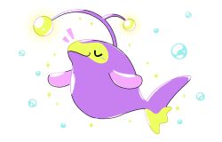 alternate_color bubble closed_eyes commentary commission creature creature_focus english_commentary full_body gen_2_pokemon glowing gotchibam ko-fi_commission lanturn nintendo no_humans pokemon pokemon_(creature) pokemon_focus shiny_pokemon sidelighting simple_background smile solo sparkle sparkling_aura white_background