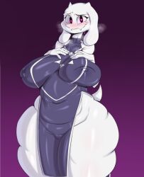 1girl ass blush breasts furry furry_female heart heart-shaped_pupils highres huge_ass huge_breasts monster_girl nipples pussy symbol-shaped_pupils tayuri toriel undertale