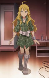 Rule 34 | anime screenshot, blonde hair, boots, bracelet, green eyes, highres, hoshii miki, idolmaster, idolmaster (classic), jewelry, looking at viewer, necklace, stitched, third-party edit