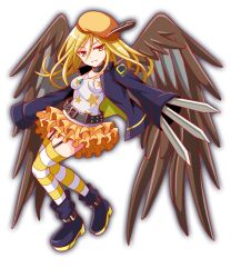 1girl amulet anime_coloring anklet aqua_gemstone artist_request belt belt_boots belt_buckle belt_collar beret black_belt black_boots black_collar black_feathers black_garter_straps black_sleeve_cuffs black_sleeves black_straps boots breasts brown_feathers brown_wings buckle closed_mouth collar crash_fever dot_nose eyelashes feathered_wings feathers frilled_skirt frills full_body game_cg garter_straps hair_between_eyes hat hat_feather high_collar horizontal-striped_thighhighs horus_(crash_fever) jacket jewelry layered_skirt leather leather_jacket long_hair looking_at_viewer medium_breasts miniskirt necklace number_print numbered official_art orange_hat orange_skirt outline print_shirt print_sleeves punk red_outline shirt simple_background skirt sleeve_cuffs sleeves_past_fingers sleeves_past_wrists smile solo square square_print star_(symbol) star_print straight_hair streetwear striped_clothes striped_thighhighs tachi-e teardrop-shaped_gem teeth thighhighs third-party_source transparent_background two-sided_fabric two-sided_jacket two-tone_wings very_long_sleeves weapon white_shirt white_thighhighs wings yellow_eyes yellow_thighhighs