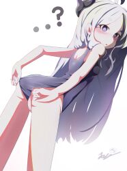 1girl ahoge arupakkadesu_pixv ass back blue_archive blush breasts demon_girl demon_horns highres hina_(blue_archive) hina_(swimsuit)_(blue_archive) horns loli long_hair looking_at_viewer old_school_swimsuit purple_eyes pussy school_swimsuit simple_background small_breasts solo standing swimsuit white_background white_hair