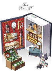 Rule 34 | 1girl, baguette, black hair, book, bread, closed eyes, fang, food, fork, mirror, noma taoru, open mouth, pixiv fantasia, pixiv fantasia t, plate, solo, spoon, transparent background, umbrella