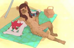 1futa artist_request black_eyes breasts brown_hair dog furry futanari highres hyena long_hair medium_breasts nipples penis red_hair short_hair uncensored