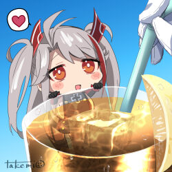 1girl :d against_glass antenna_hair azur_lane black_gloves black_thighhighs breast_press breasts breasts_on_glass chibi commander_(azur_lane) commentary_request cross cup dress drinking_straw food fruit garter_straps gloves grey_dress grey_hair hair_between_eyes headgear holding holding_drinking_straw ice ice_cube iron_cross large_breasts lemon lemon_slice long_hair mole mole_on_breast multicolored_hair open_mouth prinz_eugen_(azur_lane) red_hair sideboob sidelocks smile solo_focus streaked_hair takemi_mochi tea thighhighs two_side_up very_long_hair white_gloves white_hair