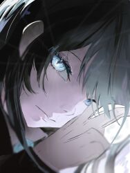 1girl absurdres ado_(utaite) black_hair blue_eyes chando_(ado) closed_mouth commentary_request gloves heterochromia highres kahuna90231217 long_hair looking_at_viewer mole mole_under_eye sidelocks solo utaite white_gloves