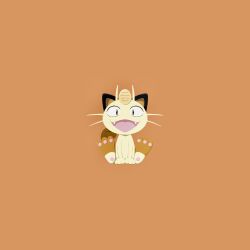 :d afuron black_eyes commentary_request fangs full_body gen_1_pokemon happy highres looking_at_viewer meowth nintendo no_humans open_mouth orange_background pokemon pokemon_(creature) simple_background sitting smile solo tongue