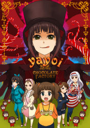 6+girls :q amami_haruka augustus_gloop augustus_gloop_(cosplay) bad_id bad_pixiv_id bag bow brown_eyes brown_hair candy charlie_and_the_chocolate_factory chocolate chocolate_bar coat cosplay crossover food futami_ami ganaha_hibiki green_eyes hair_bobbles hair_bow hair_ornament hairband handbag hat idolmaster idolmaster_(classic) jewelry johnny_depp long_hair masaki_(celesta) mike_teevee mike_teevee_(cosplay) minase_iori multiple_girls necklace nonowa oompa_loompa oompa_loompa_(cosplay) parody ponytail red_eyes shijou_takane side_ponytail silver_hair takatsuki_yayoi tim_burton tongue tongue_out top_hat twintails veruca_salt veruca_salt_(cosplay) violet_beauregard violet_beauregard_(cosplay) warner_bros. willy_wonka willy_wonka_(cosplay)