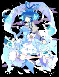 1girl adapted_costume bad_feet barefoot black_background blue_dress blue_eyes blue_hair breasts closed_mouth commentary_request dress expressionless flower flower_request full_body hagoromo hair_ornament hair_rings hair_stick highres holding holding_stick jacket juliet_sleeves kaku_seiga long_sleeves looking_at_viewer medium_breasts nikorashi-ka one-hour_drawing_challenge puffy_sleeves shawl short_hair simple_background solo stick touhou white_flower white_jacket